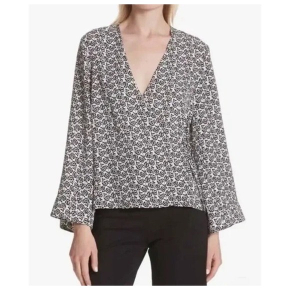 A.L.C. Tops - A.L.C. Ray Silk Women's Black White Floral Print Long Sleeve Wrap Blouse Size 4